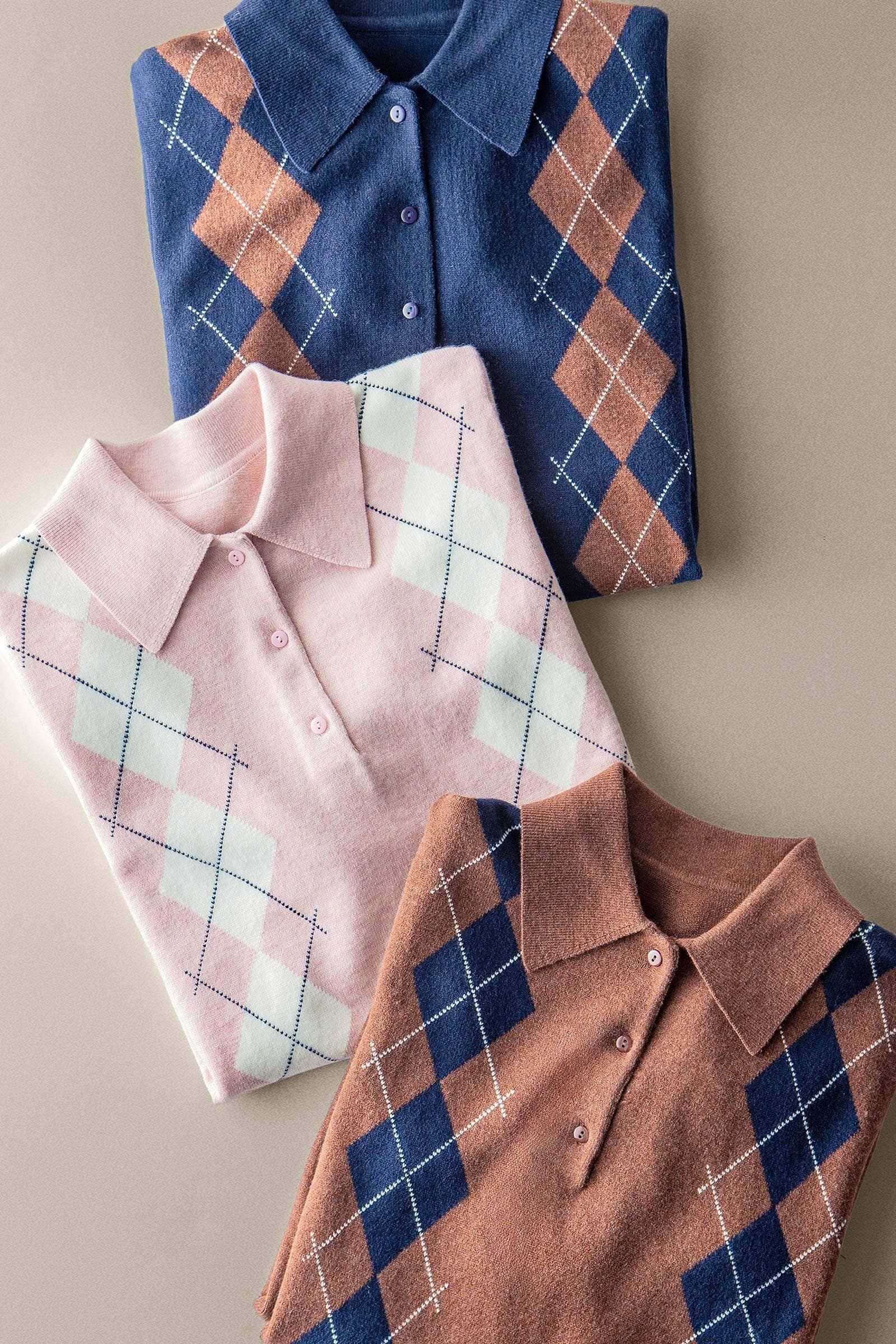 Urban Daizy - Vente Pull en maille – femme - Pull Polo Tricoté à Motif Argyle Classique17