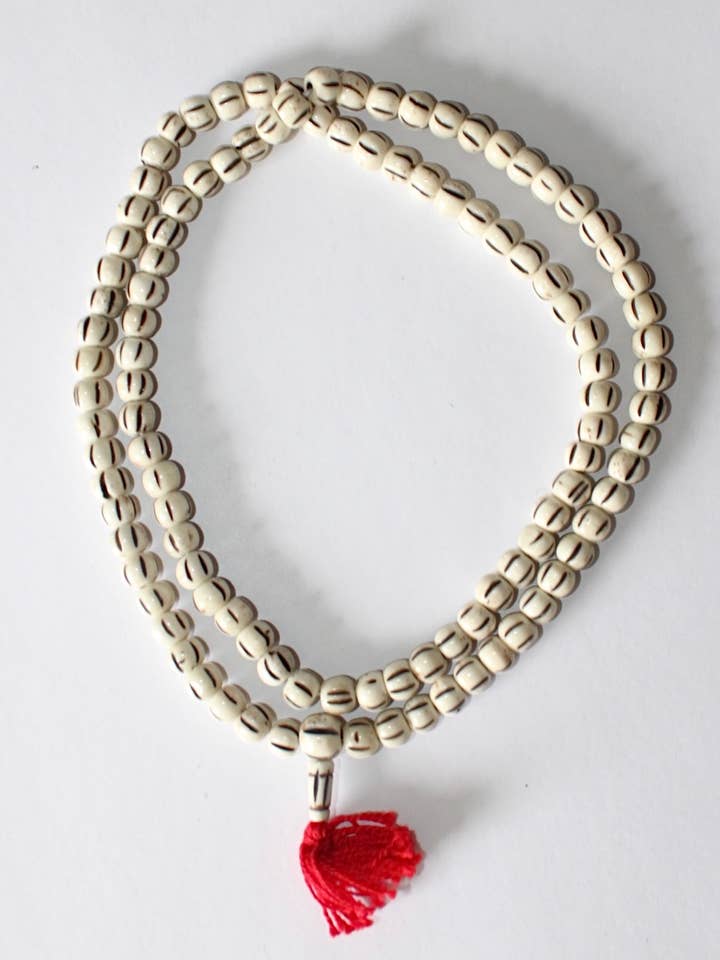 Carved Bone Mala- Light Striped for wholesale by Tika