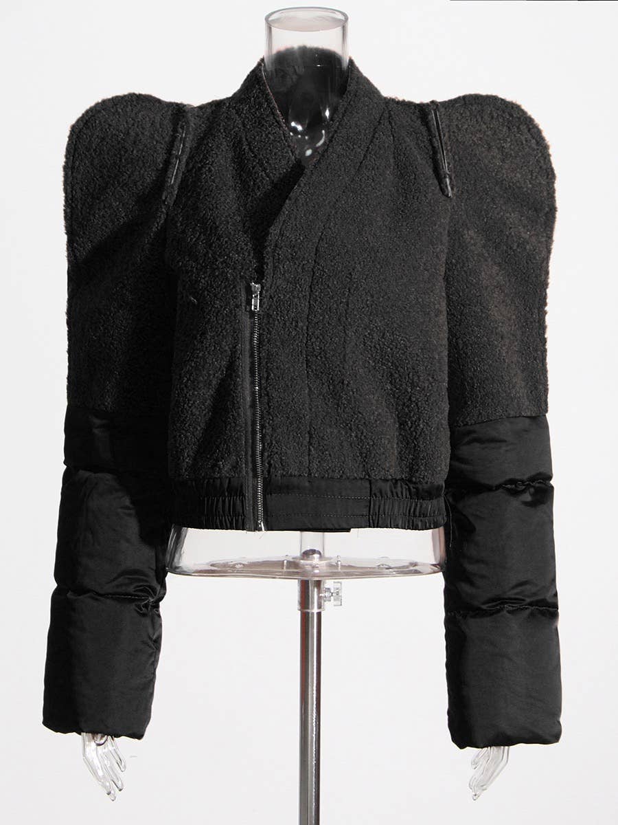 Alaranjado Jaqueta Puffer com Pelúcia e Ombreiras Feminina JK004 para venda a revendedores na Faire4