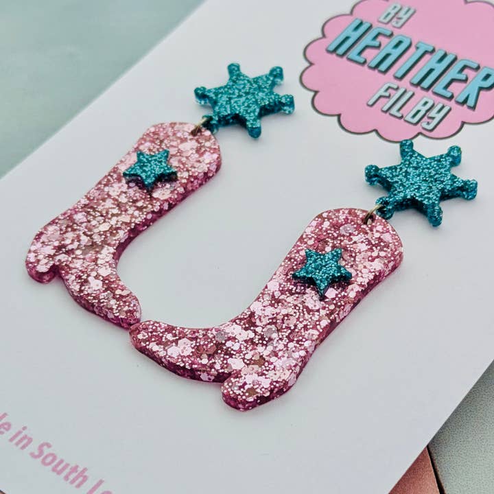By Heather Filby - Wholesale Dangle Earrings - Cowboy Boot Glitter Earrings (MORE COLOURS) - Best Seller10