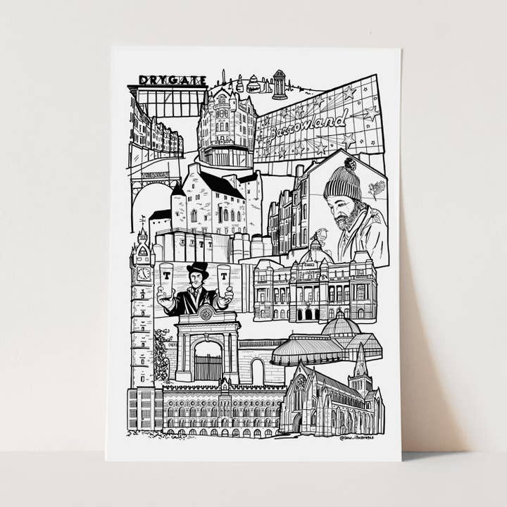 Glasgow East End Landmark Illustration Print for wholesale by LAW Illustrates