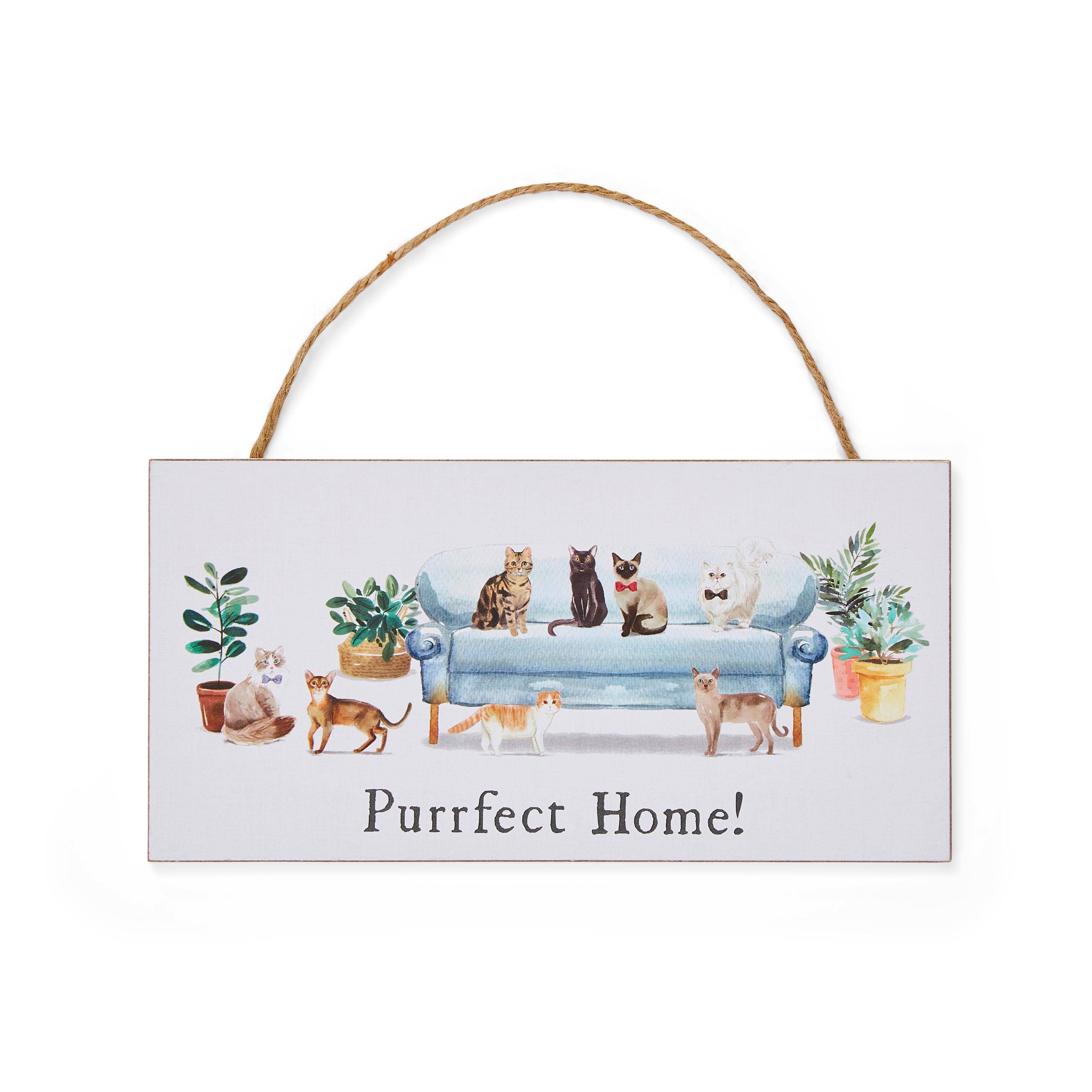 Grey Plaque - Rectangular "Purrfect Home" Curious Cats for wholesale on Faire0