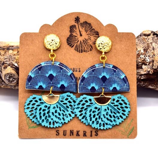 Halbkreis-Ohrstecker aus Harz mit japanischem Papiermuster für den Großhandel von SUNKRIS