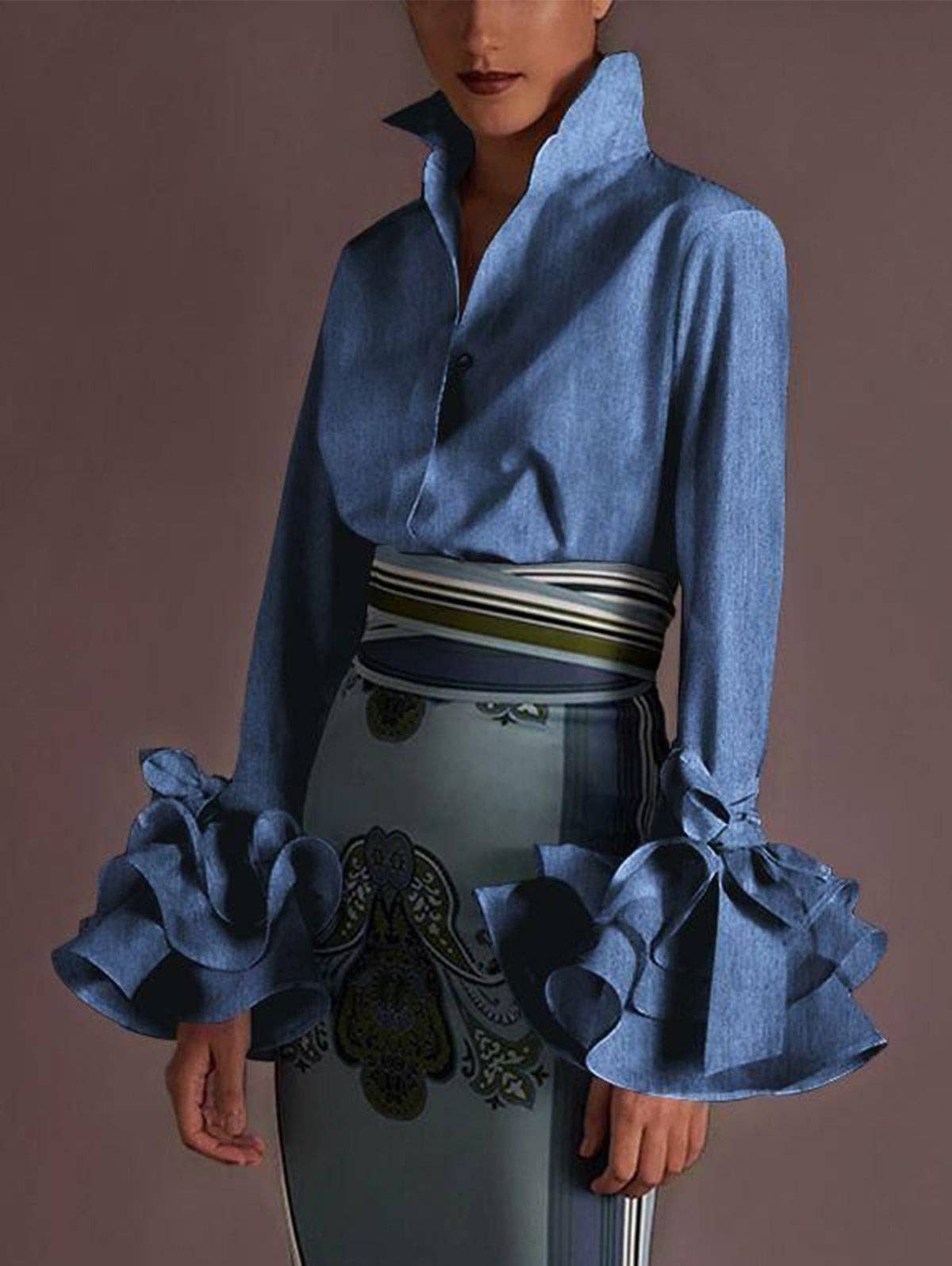 Flarix - Wholesale Blouse - Women's - Ruffled Cuff Statement Blouse – Elegant Three-Color Collecti7