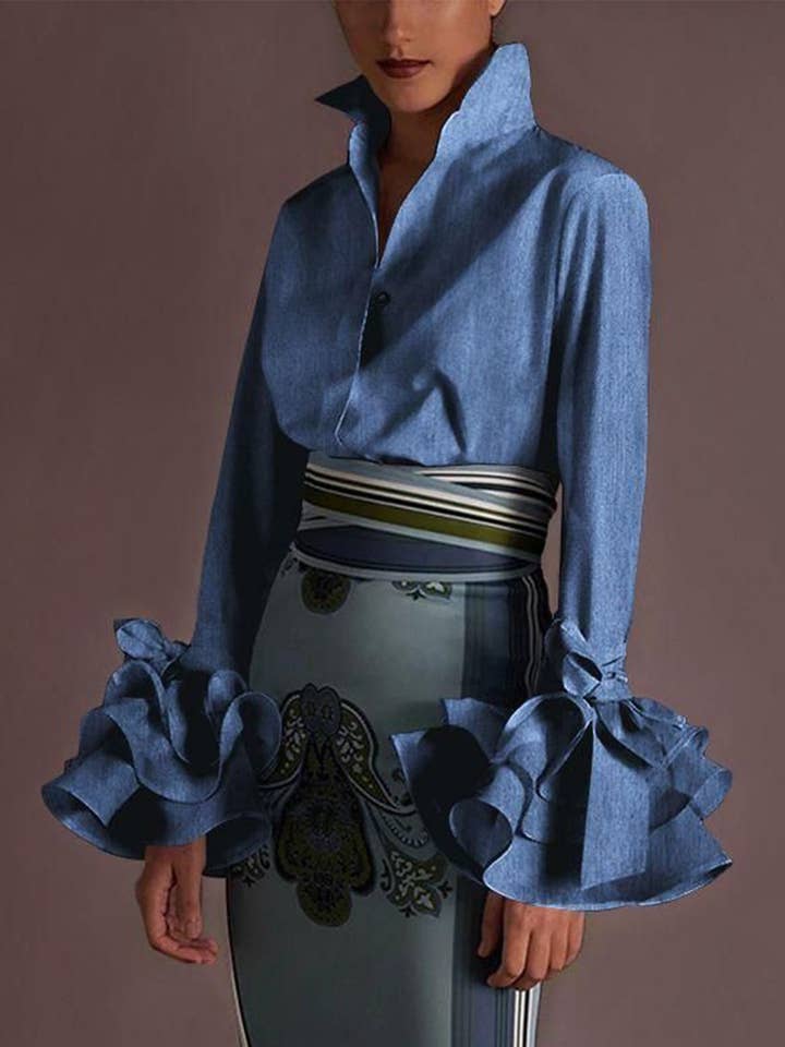 Flarix - Wholesale Blouse - Women's - Ruffled Cuff Statement Blouse – Elegant Three-Color Collecti7