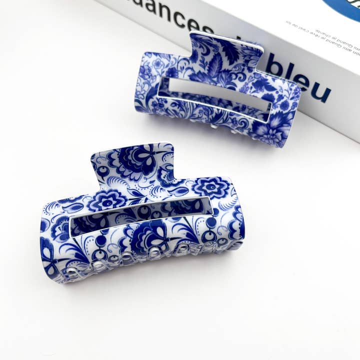 TheDivaSoap - Wholesale Hair Clip - Women's - Blue and White Porcelain Pattern Hair Claw Clip4