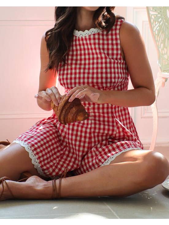 Anna Kaci Wholesale - Wholesale Romper - Women's - Gingham Lace-Trimmed Romper10