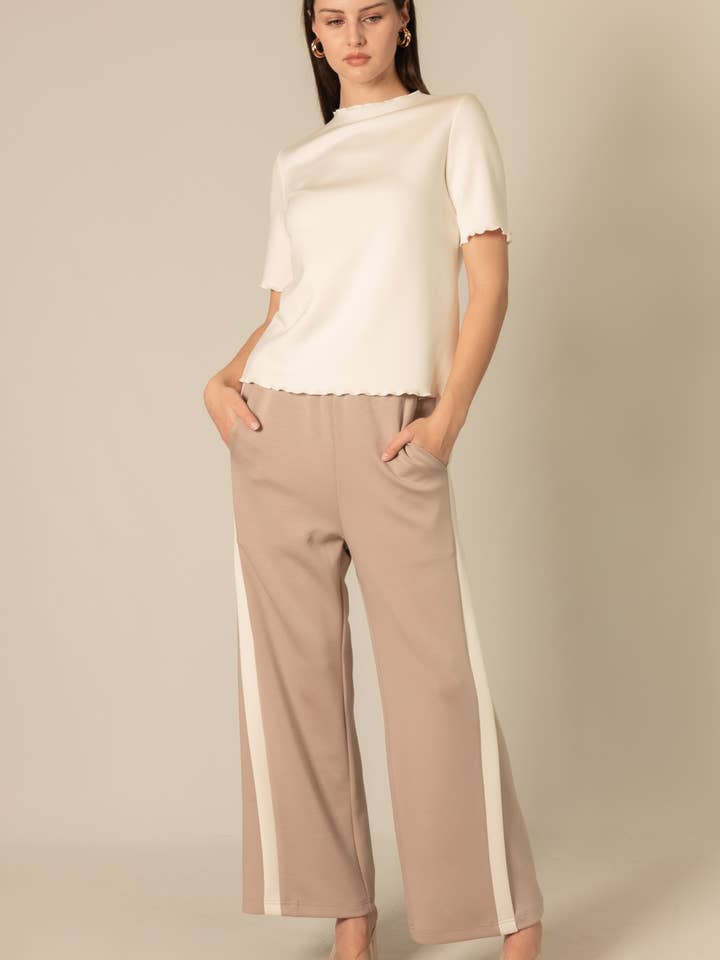 P. CILL – Engroshandel Bukser - Dame – P. CILL Butter Modal sidekontraststribede bukser2