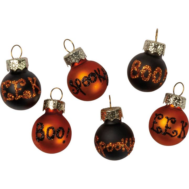 Small Glass Halloween Ornament Set for wholesale by Primitives by Kathy