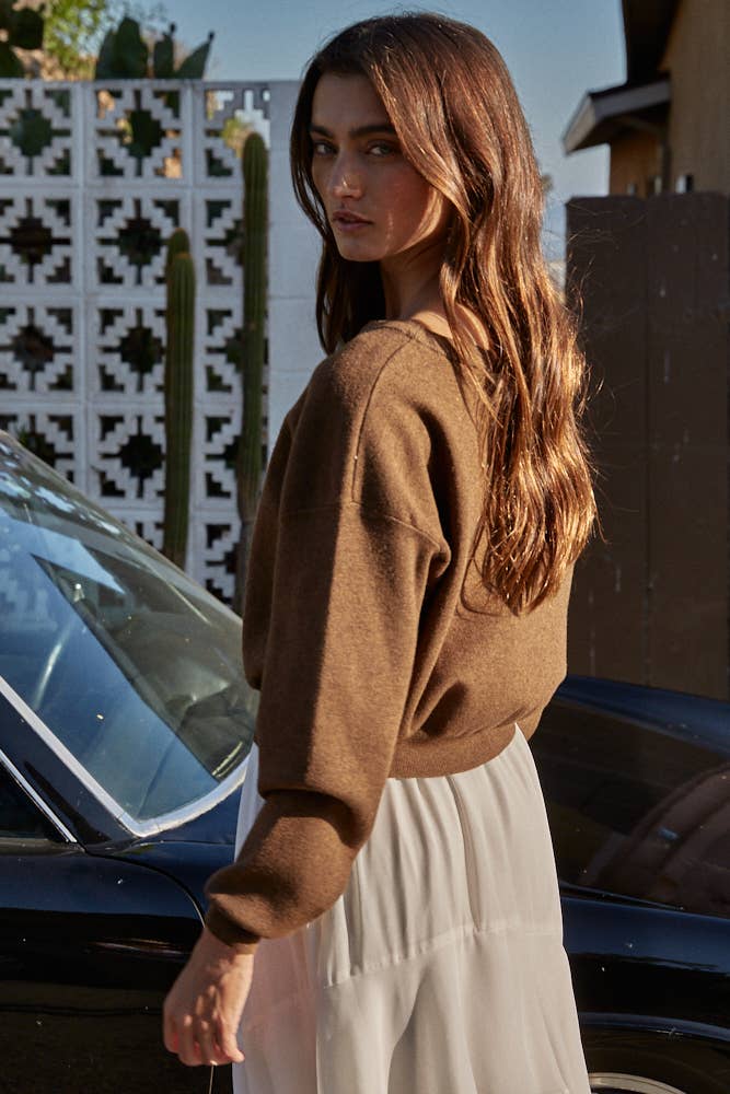 Brown W2362 | Knit Sweater Acrylic Nylon Polyester Boat Neck Top for wholesale on Faire3