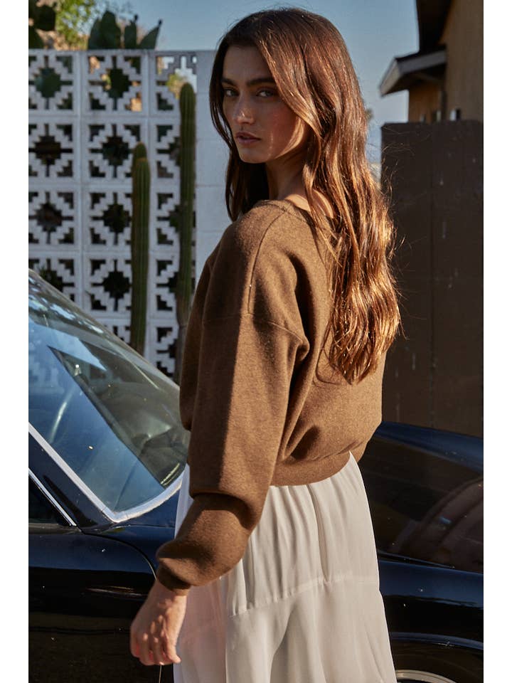 Brown W2362 | Knit Sweater Acrylic Nylon Polyester Boat Neck Top for wholesale on Faire3