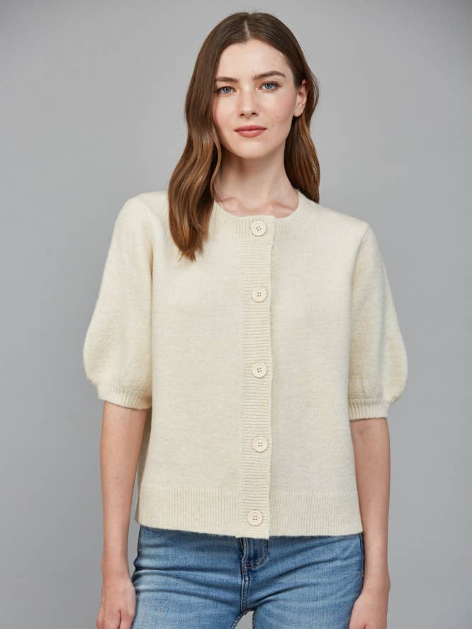 CARDIGÃ DE MANGA CURTA COM DECOTE REDONDO E BOTÕES FW14149 por atacado de FATE