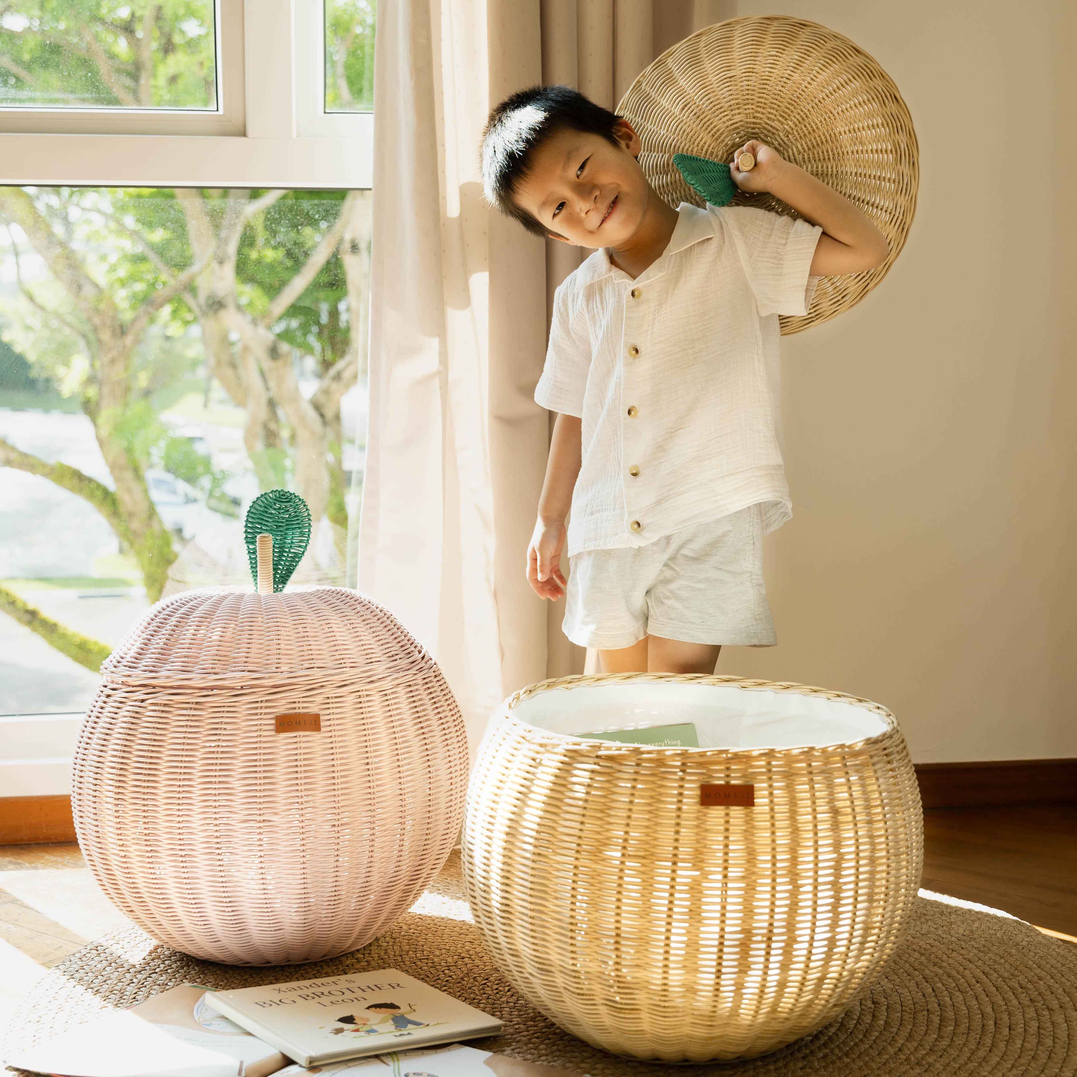 MOMIJI - Wholesale Basket - Handcrafted - Apple Basket (Pink) Large - Rattan Wicker5