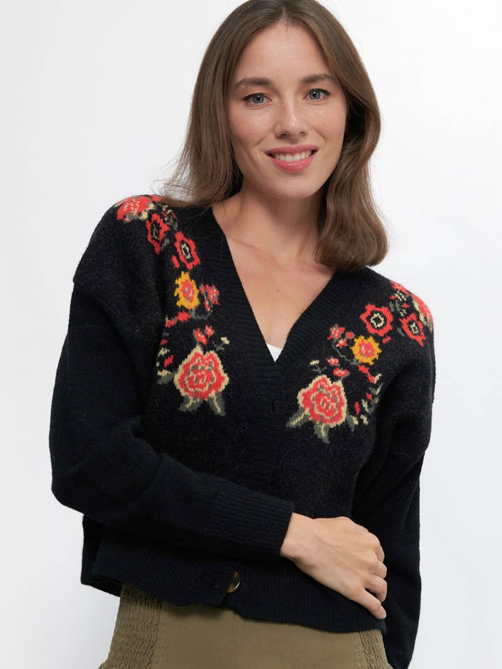 10932-Floral Patterned Button-Up Cardigan for wholesale by Newbury Kustom