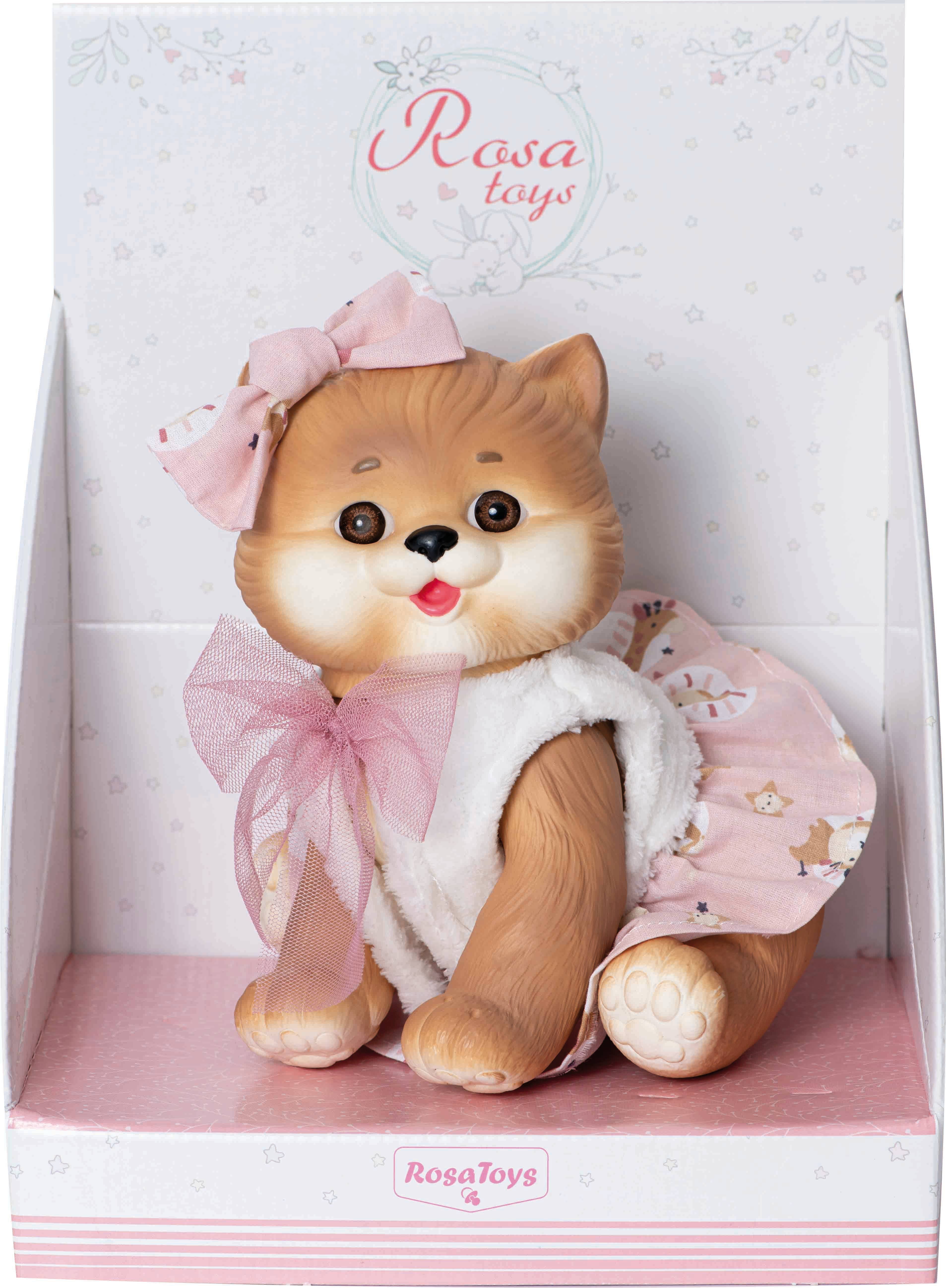 MUÑECAS ROSATOYS, S.L. – Engroshandel Dukke - Børn – Brun kat med hvid vest og lyserødt skørt2