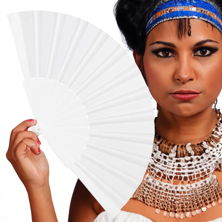 White on White Hand-Held Folding Fan for wholesale on Faire
