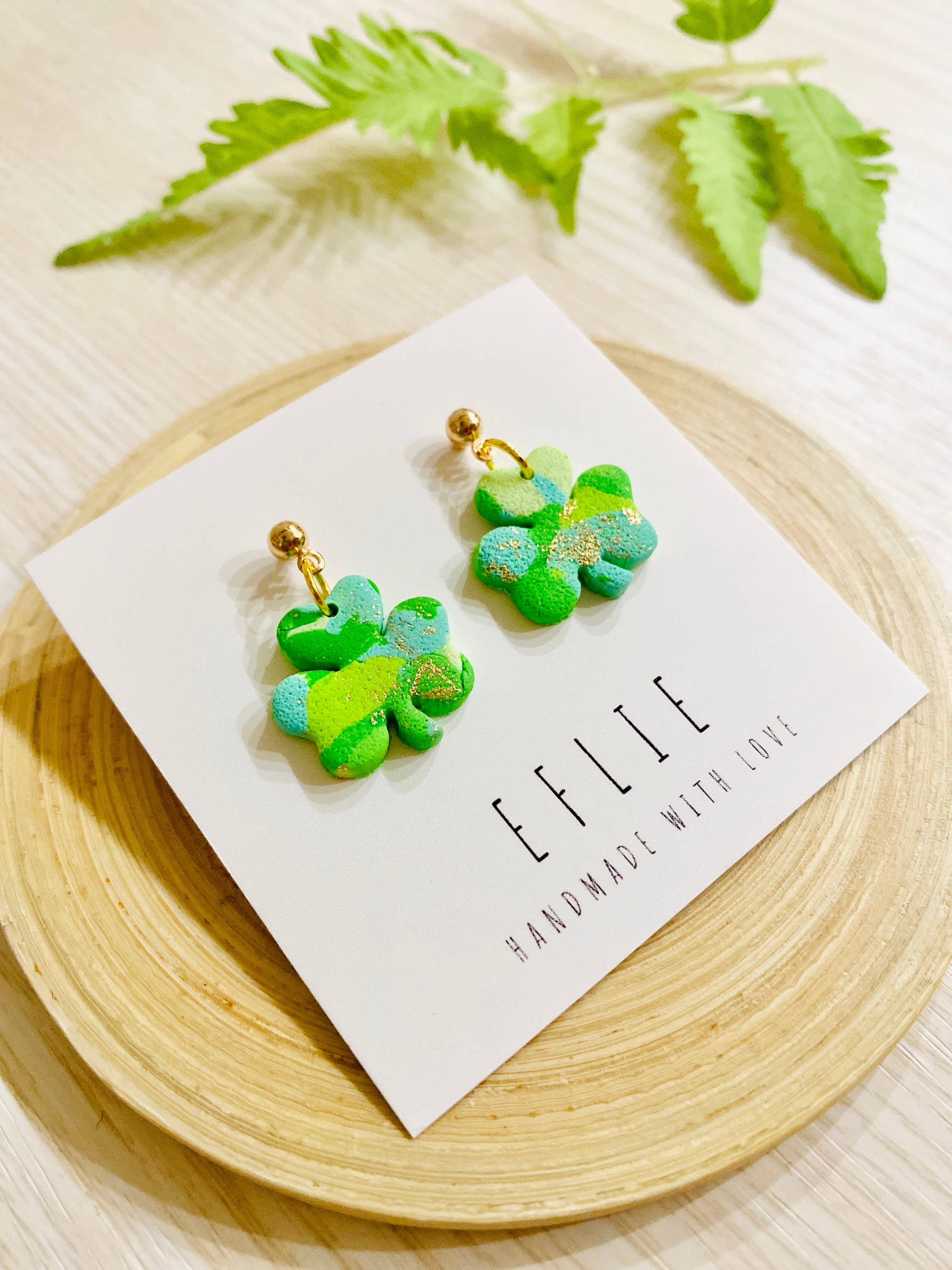 Eflie - Vendita all'ingrosso Orecchini pendenti - Orecchini pendenti a forma di trifoglio in oro verde di San Patrizio0