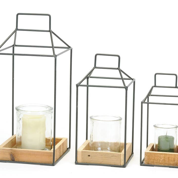 RUSTIC WOOD METAL LANTERN for wholesale by Bacon Basketware