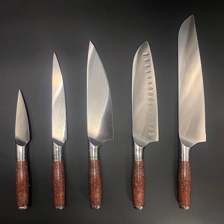 Red Marble Handle - 5 Knife Set for wholesale by Craftstone Knives