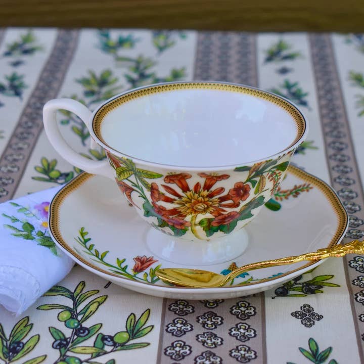 All Little Cute Things - Wholesale Tea Set - Fiesta White with Colorful Daylily Flowers Teacup and Saucer1