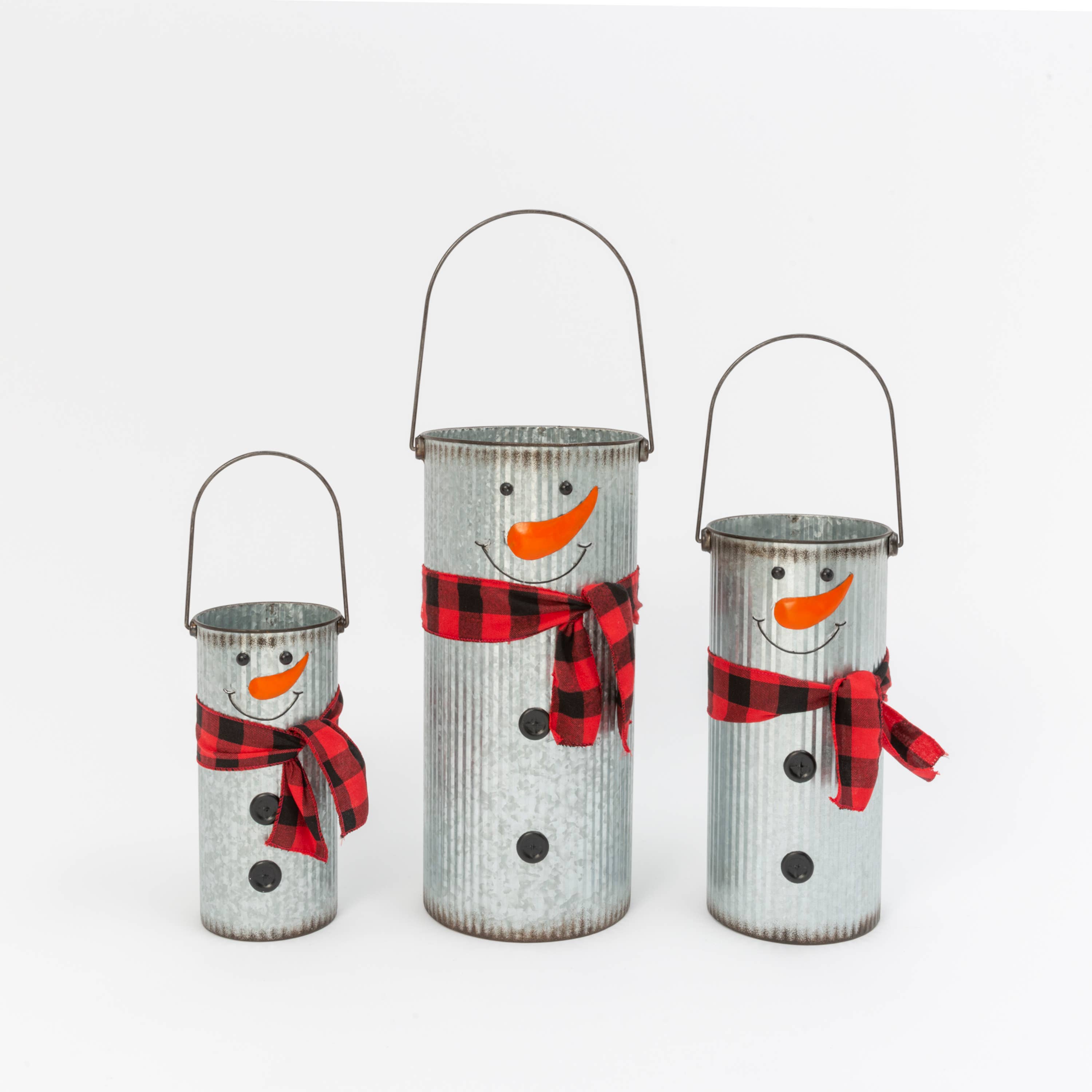 The Gerson Companies - Wholesale Bucket/Pail - Gerson S/3 Galvanized Metal Snowman Buckets w/ Scarf, Lg is1