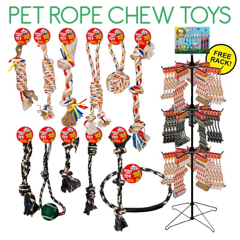Deluxe Import Trading - Wholesale Pet Toy - Dog - 144pc Rope Toy Chews - 12 assorted displays0