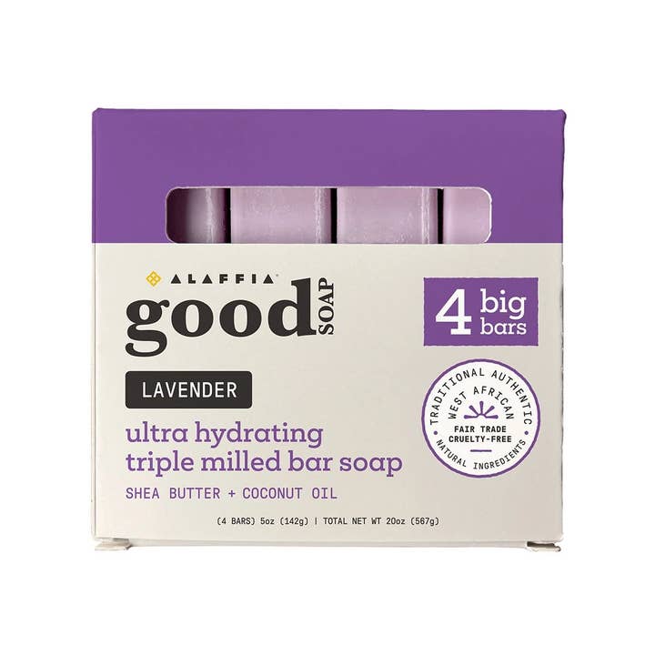 Lavender Good Soap Bar Soap 4 (5 oz.) pack for wholesale by Alaffia
