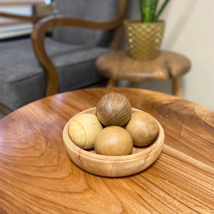 WoodCraftHaven – Engroshandel Pyntetallerken/skål – Trækuglesæt (5 stk) med Bøgkop Eg, Kirsebær, Ask Valnød 3
