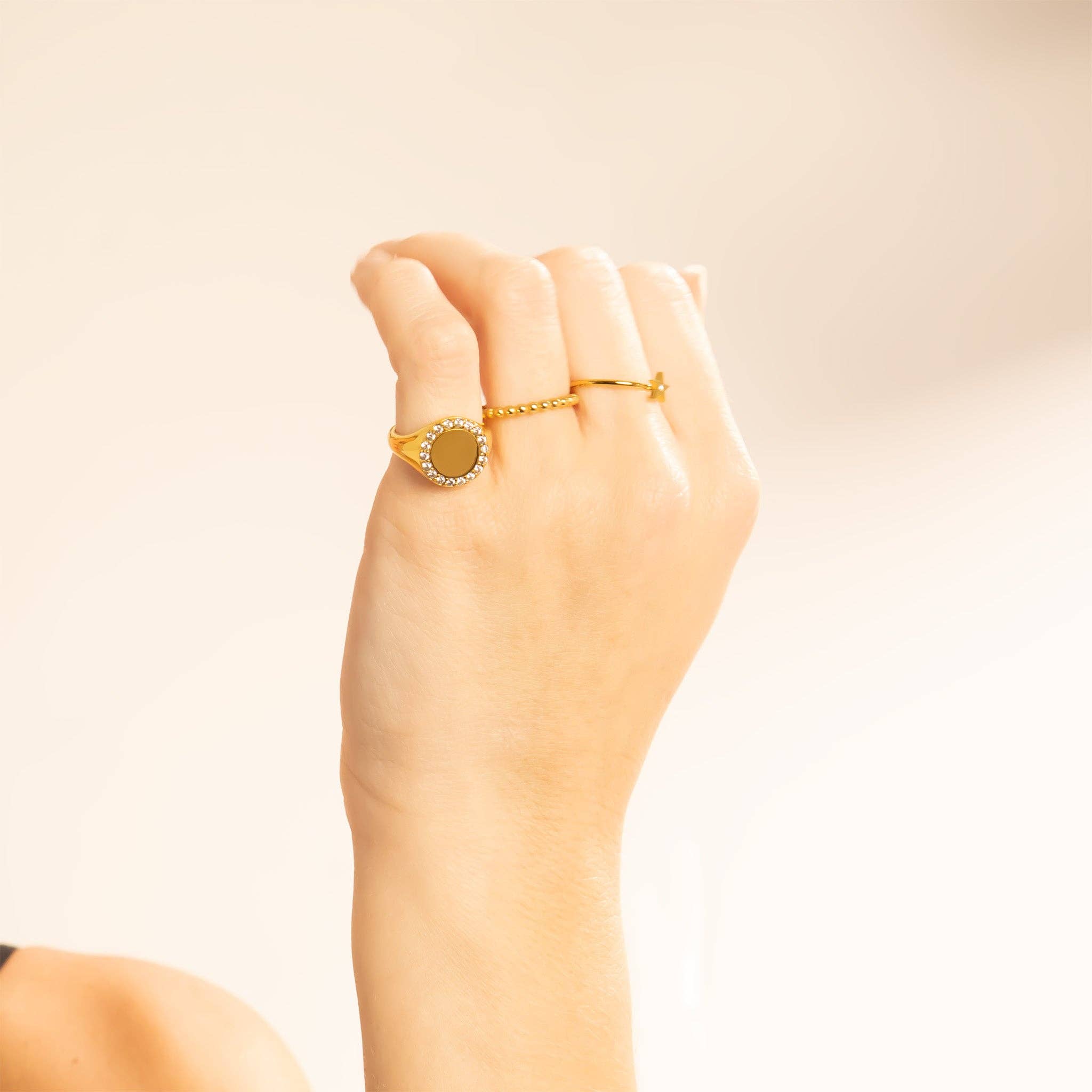 WJW - Vendita all'ingrosso Anelli con sigillo - Anello con Sigillo in Acciaio Inossidabile PVD Oro 18K con Pietre1