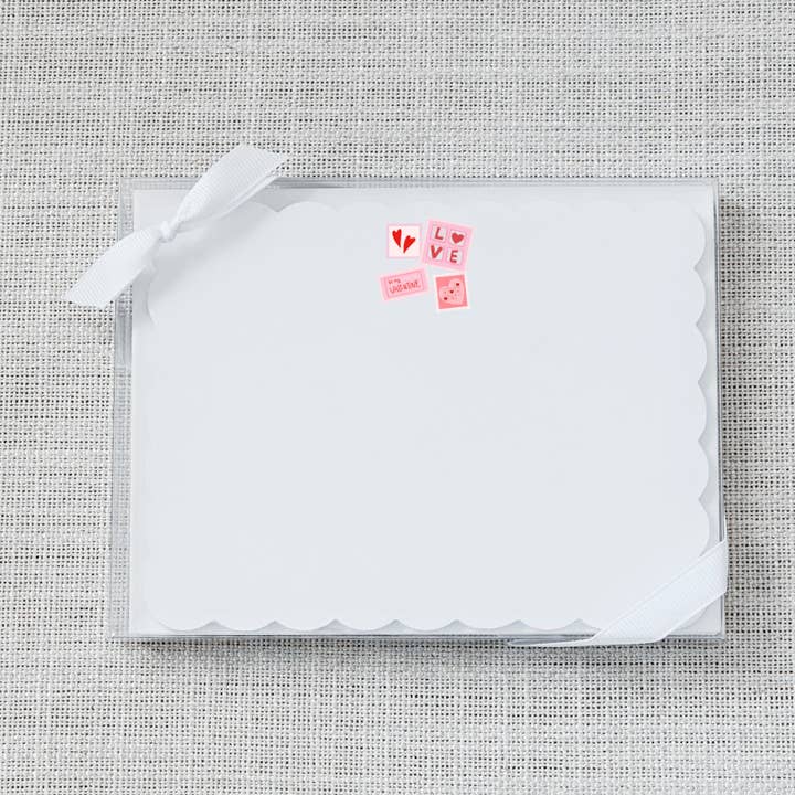 Postage Stamp Scallop Flat Notecard - Set of 15 | Valentine for wholesale by So Thoughtful Gifts