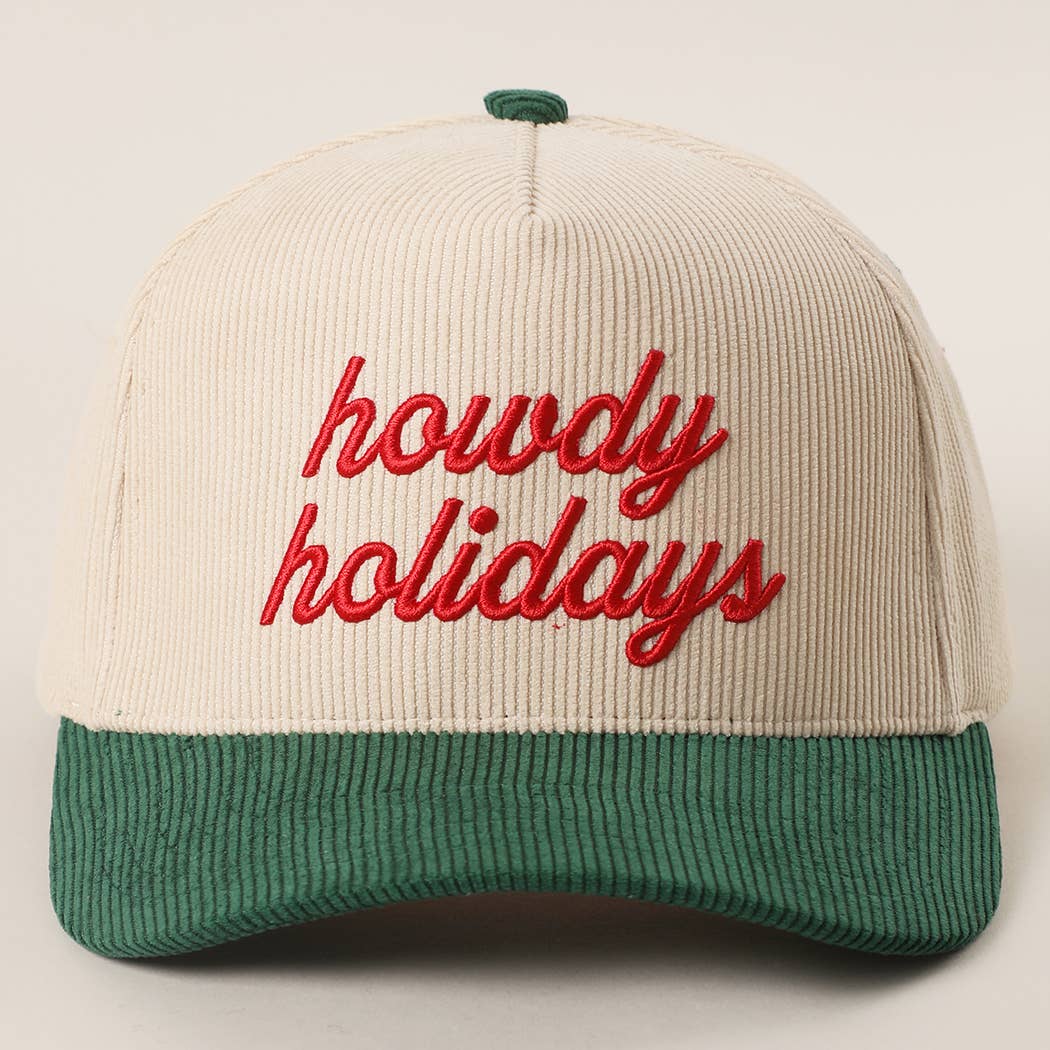 Fashion City - Wholesale Truckerpet - Dames - Howdy Holidays 3D Tekst Borduurwerk Corduroy Hoed1