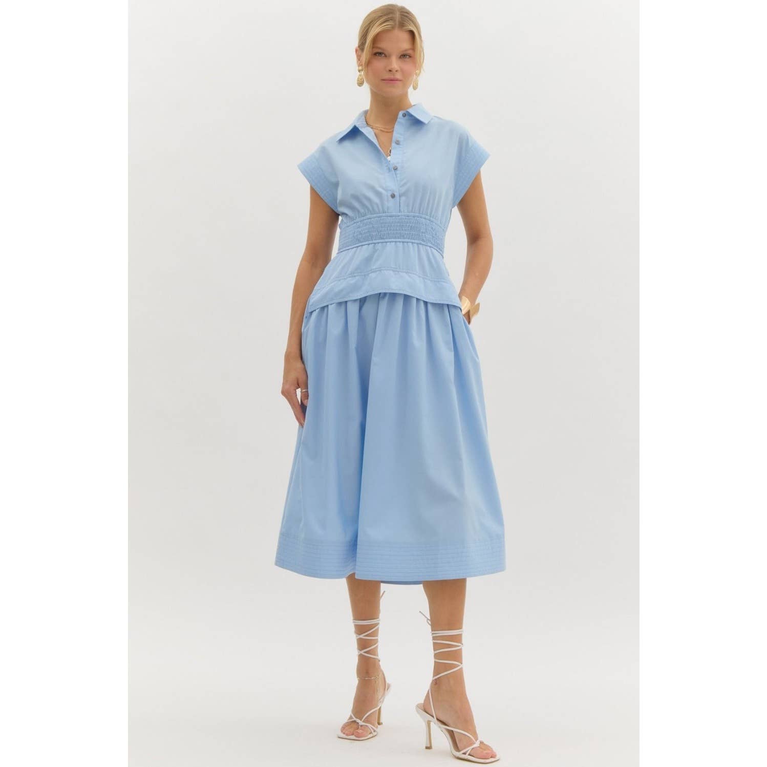 STYLE USA - Wholesale Dress - Women's - Solid cap sleeve midi dress0