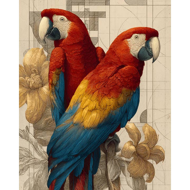 Mowbi – wholesale Art print – Stylized Macaws - Zoo Animals - Biophilic Wildlife Art Print - 8"x10" Artwork for 11"x14" Frame0