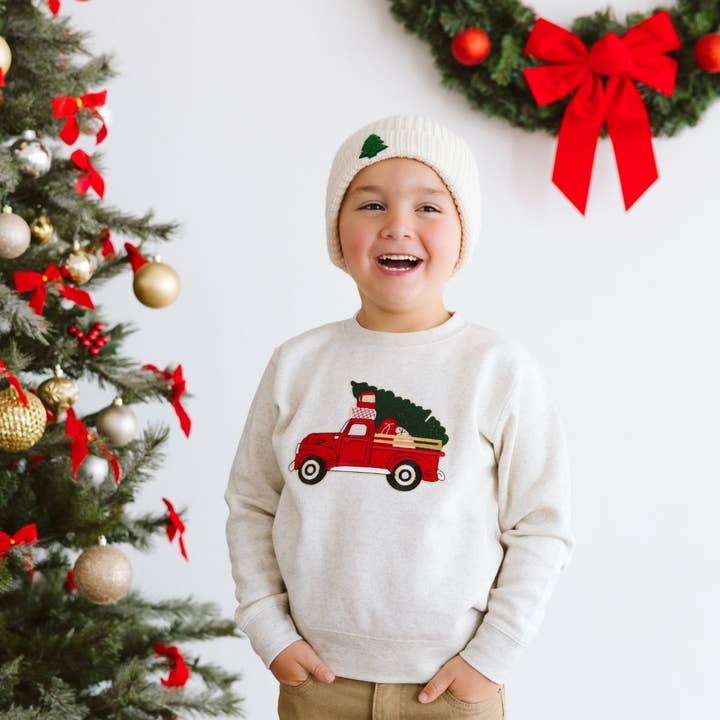 Sweet Wink - Wholesale Sweatshirt - Kids - Christmas Truck Patch Sweatshirt - Natural - Boys Clothing1