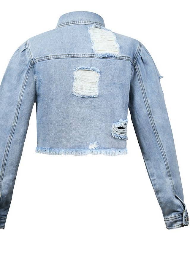 Light Blue Cropped denim jacket for wholesale on Faire