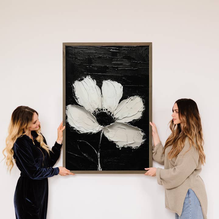 Hangout Home - Wholesale Art Print - Black and White Single Flower - Flower Canvas Art - Framed