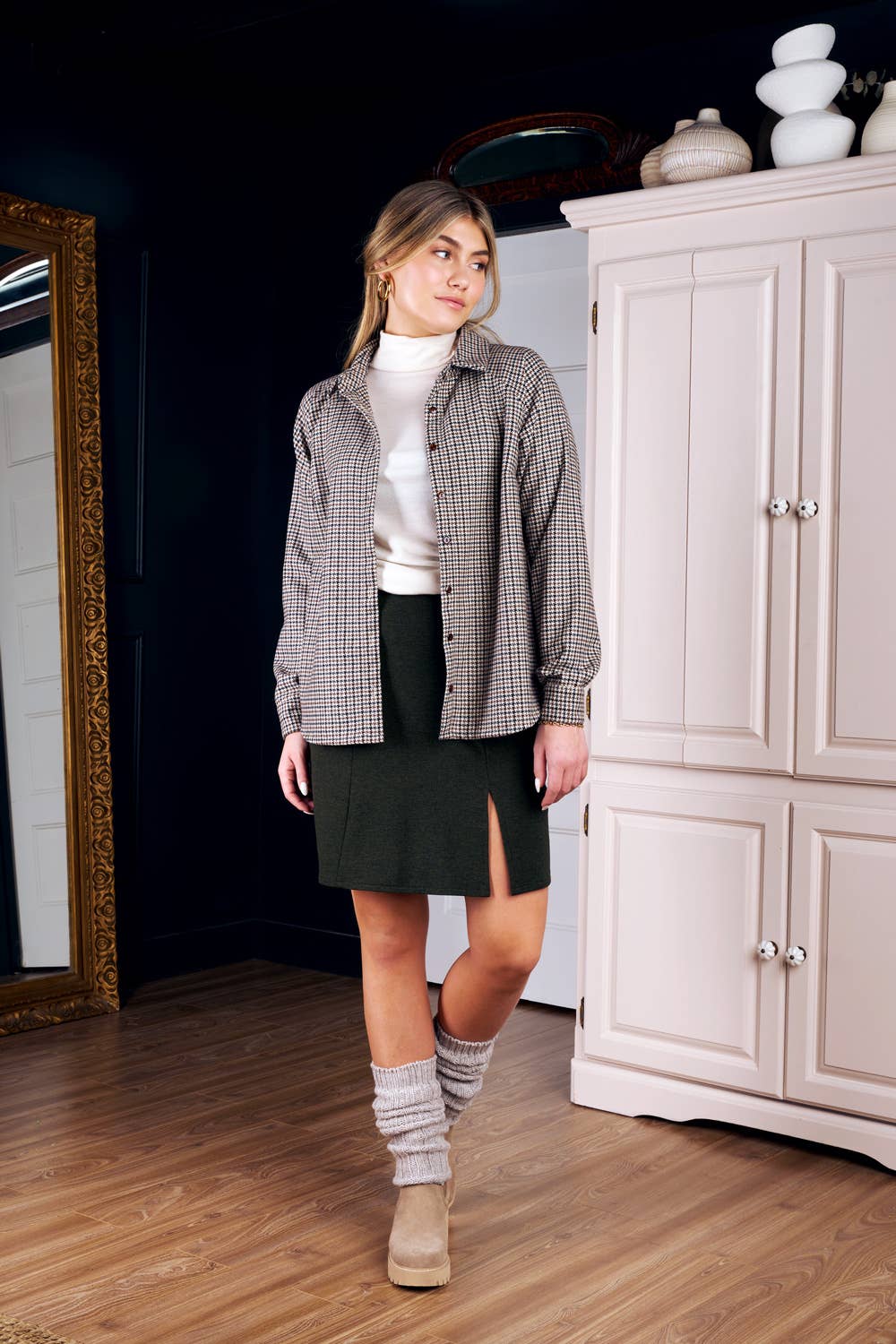 Houndstooth wool mix Raglan Shirt Jacket (other colours) for wholesale on Faire1