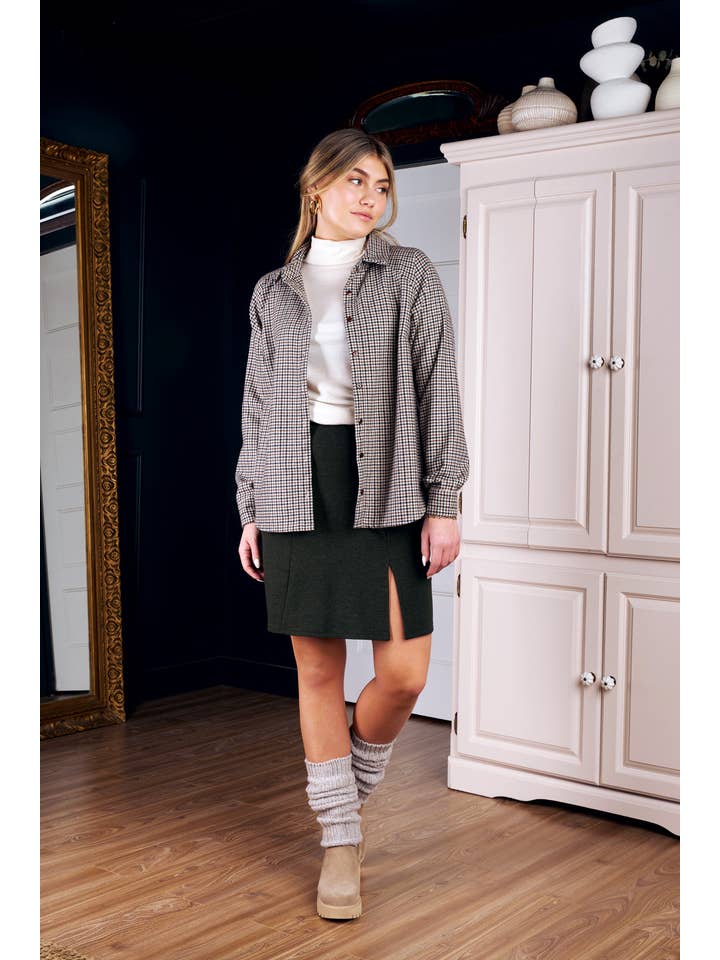 Houndstooth wool mix Raglan Shirt Jacket (other colours) for wholesale on Faire1