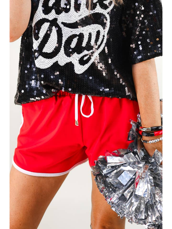 Red And White Drawstring Everyday Shorts for wholesale on Faire