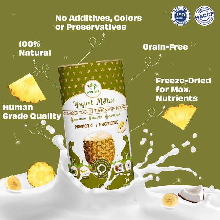 Pawfect Foods – wholesale Pet treats – Dog – Pawfect Yogurt Melties Prebiotic and Probiotic Dog Treats: Pineapple & Yogurt (38g/1.34oz)