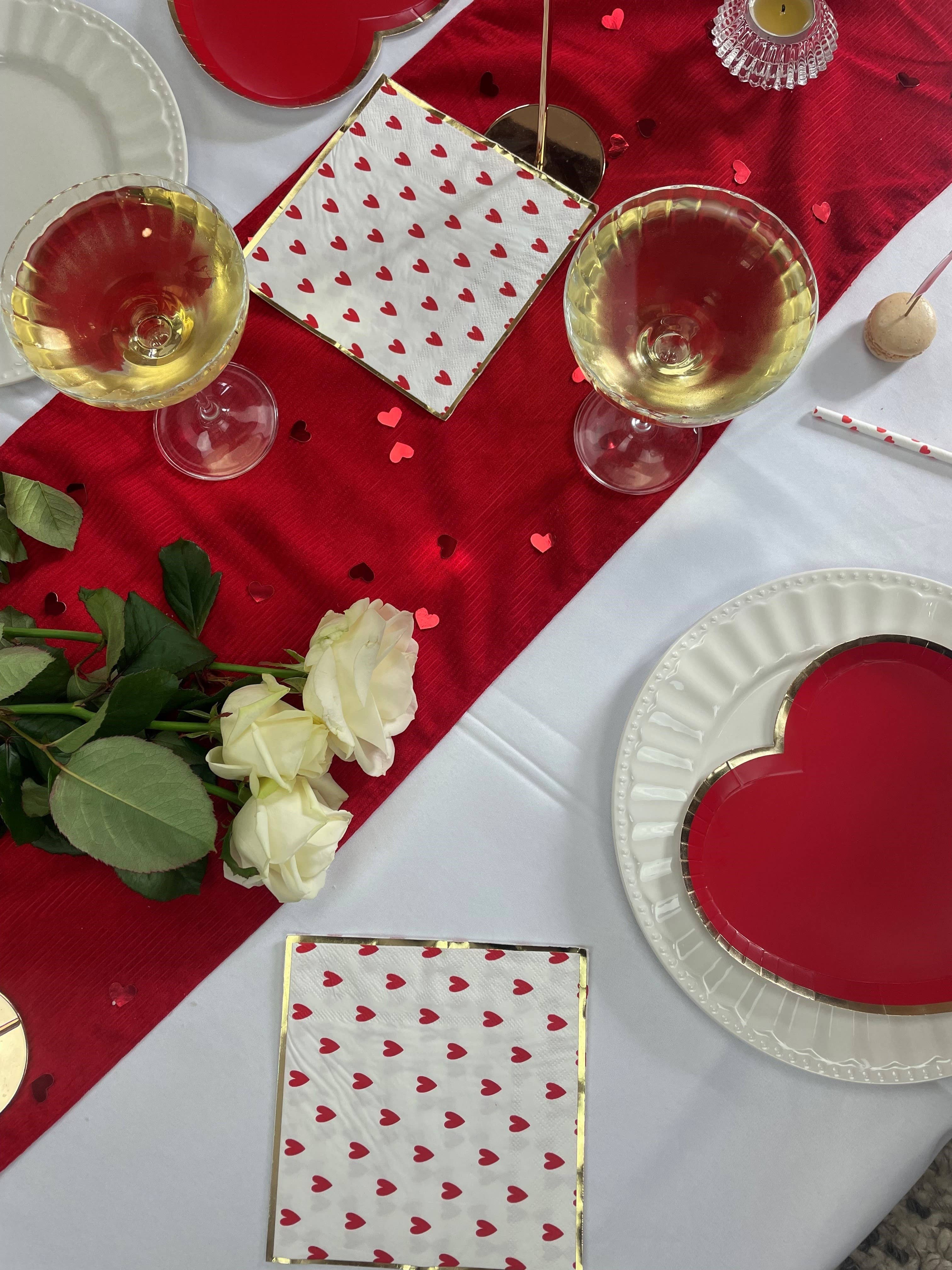 Tim&Puce Factory - Vendita all'ingrosso Tovagliolo monouso - Tovaglioli bianchi 33x33 cm con cuori rossi, confezione da 163