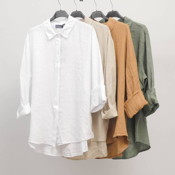 Cecile Wang - Vendita all'ingrosso Camicia button down - Donna - Camicia in lino con maniche arrotolabili TDM50320L3