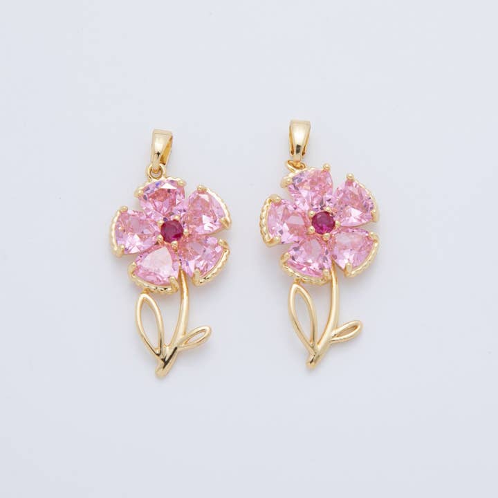 Pendentif Plante Fleur en Or 18K Rempli, CZ Rose, Clair | AH778 pour la vente par Aim Eternal