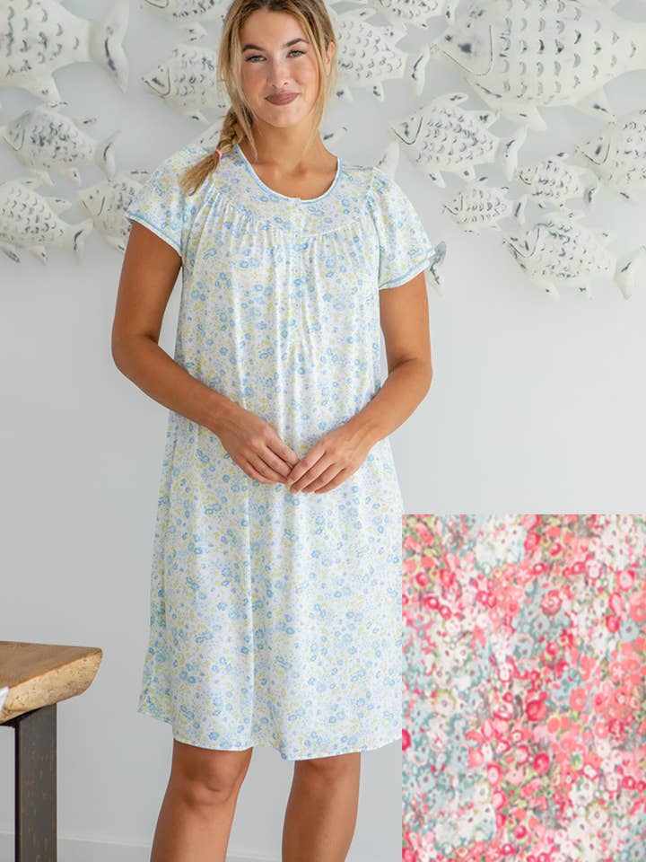 Short Sleeve Nightgown with Yoke and Placket for wholesale by Mitjans