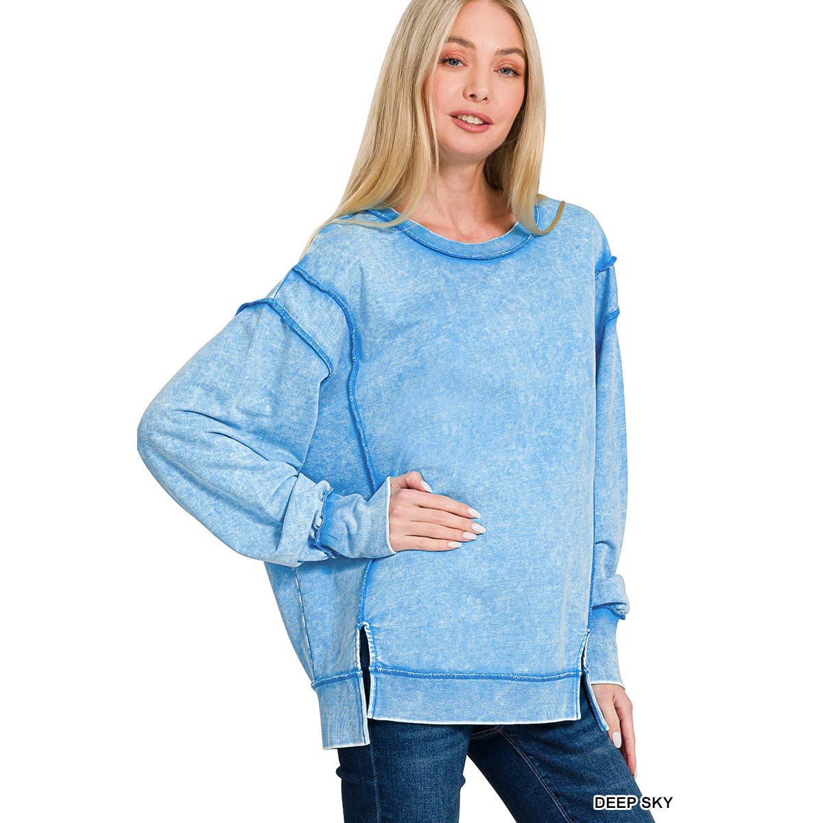 Apolline - Wholesale Sweatshirt - Women's - Acid wash f terry exposed-seam sweatshirt6