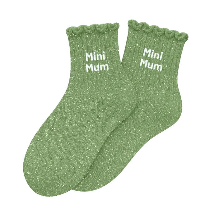 "Mini Mum" Glitter Child Socks Almond Green for wholesale by ChoO