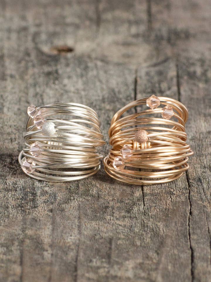 Marcia Wire Wrap Ring with Golden Shadow Swarovski Crystals for wholesale by A Blonde and Her Bag