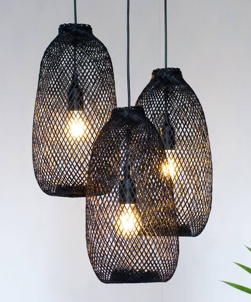 Lanna Passa - Wholesale Chandelier/Hanging Light - Lanna Thai Bamboo Light - Black Shade & Ceiling Version7
