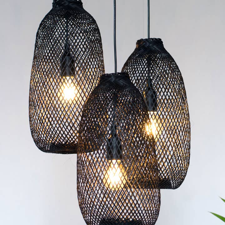 Lanna Passa - Wholesale Chandelier/hanging light - Lanna Thai Bamboo Light - Black Shade & Ceiling Version7