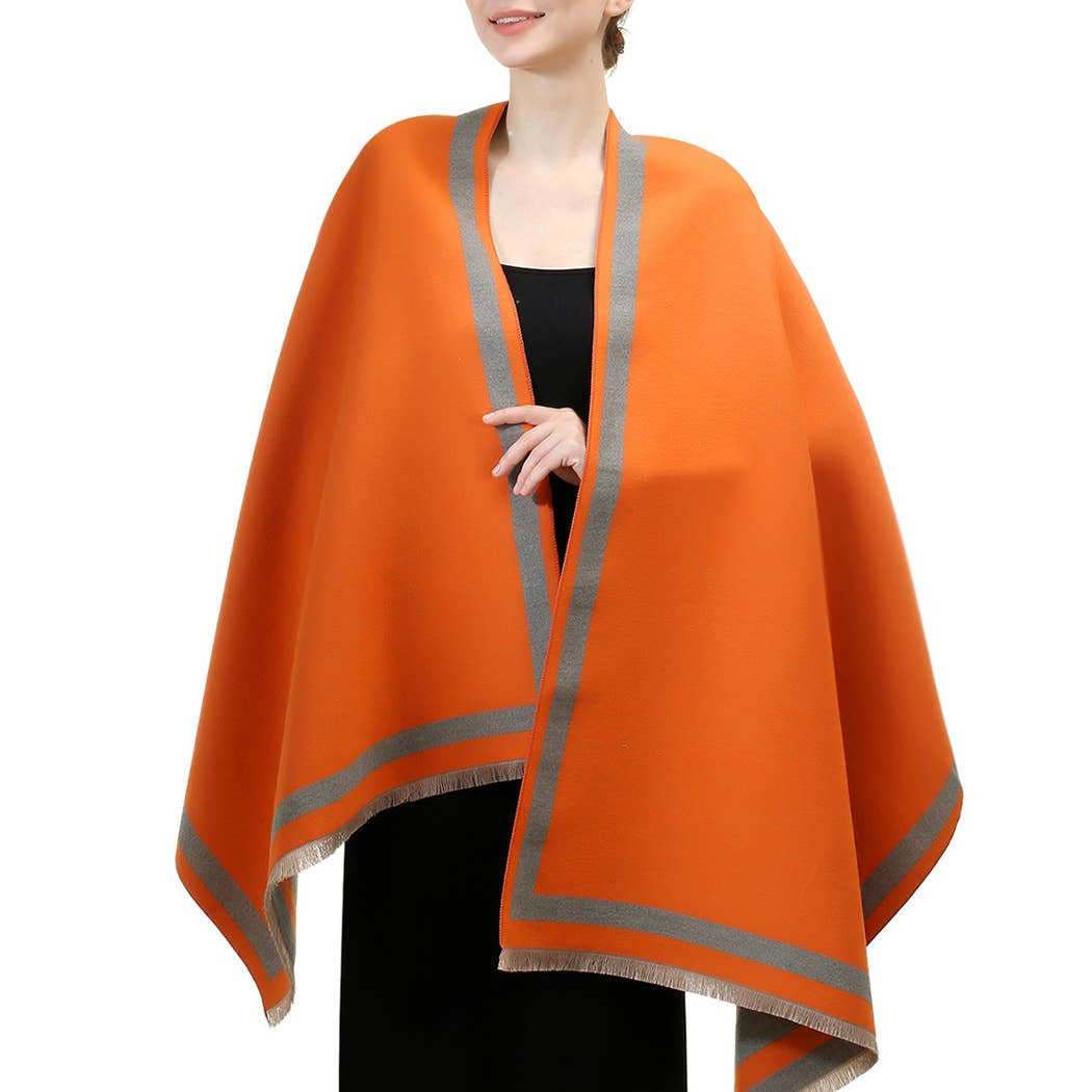 Fashion City - Wholesale Wrap - Women's - Reversible Oversized Border Cashmere Feel Shawl10